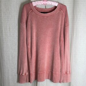 JANE + DELANCEY 3X Pink Vintage Stone Wash Scoop Neck Moto Waffle Knit Top